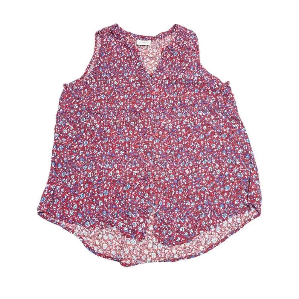 Liz Claiborne Womens Shirt Blouse Sleeveless Floral Red/Blue Size XL ***per mea